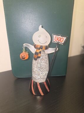 Avon Glitter Halloween Ghost Figurine with Pumpkin & BOO Sign
